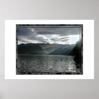 Póster Lago Bled, vista al atardecer