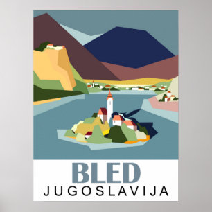 Póster Lago Bled, Yugoslavia, Eslovenia, viaje vintage