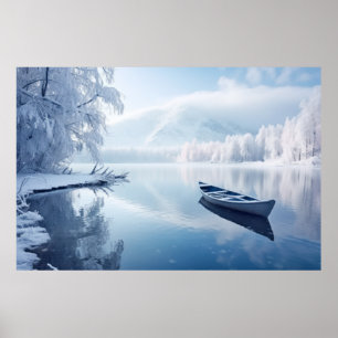 Póster Lago Bote En El Paisaje De Winter Serene
