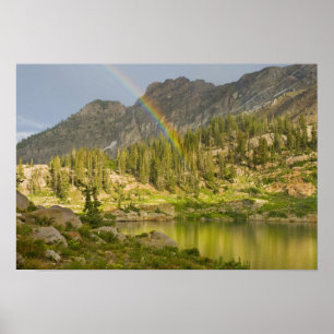 Póster Lago Cecret con arco iris sobre el Castillo del Di