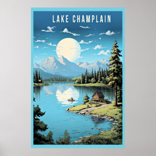 Póster Lago Champlain, ilustracion Vermont,
