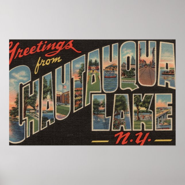 Póster Lago Chautauqua - Escenas de letras grandes (Frente)