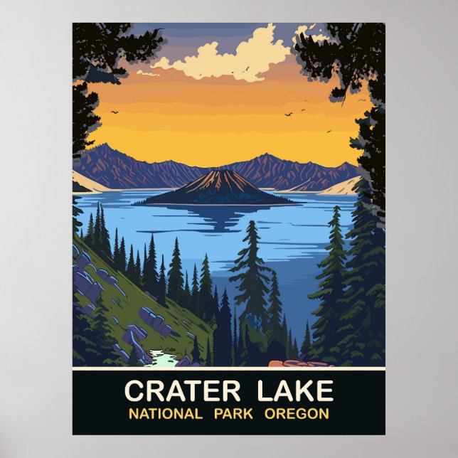 Póster Lago Crater, Parque Nacional, Oregón, Viajes (Frente)