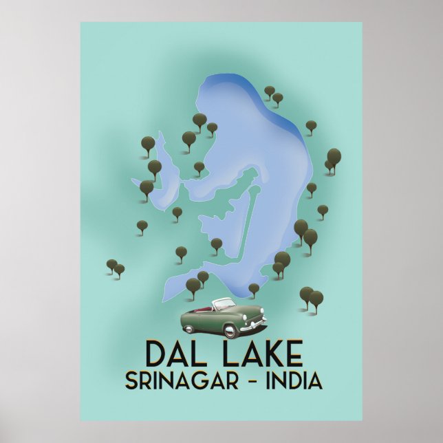 Póster Lago Dal, Srinagar, India, mapa de afiches de viaj (Frente)