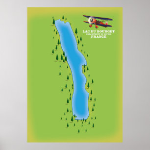 Póster Lago de Bourget, Francia, mapa.