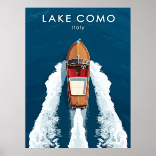 Póster Lago de Como Barco a Motor Antiguo – Viajes Italia