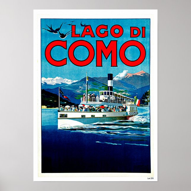Póster Lago de Como Italia Viaje de Vintage (Frente)