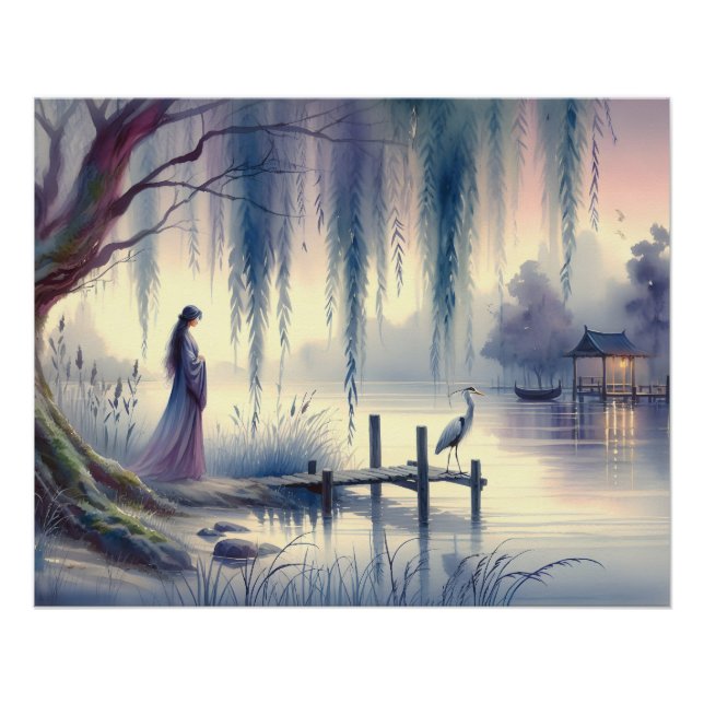 Póster Lago de Fantasía Serene con Willow y Heron (Anverso)