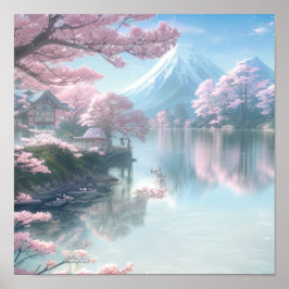 Póster Lago de flores de cerezo en húmeda