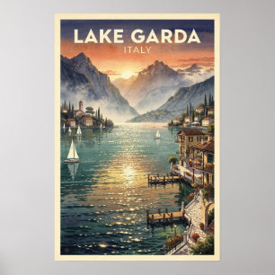 Póster Lago de Garda Italia Viajes Antiguos