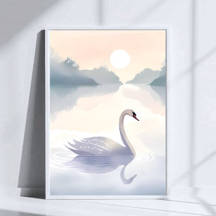 Póster Lago de los Cisnes Pintura Ligera y Etérea en Ac