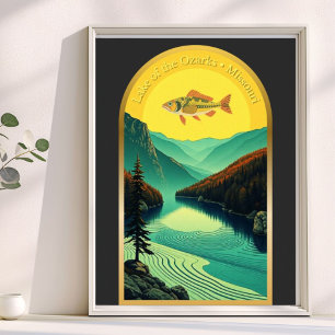 Póster Lago de los Ozarks paisaje de Missouri retro pez 