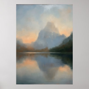 Póster Lago de Montaña Brumosa Amanecer Pastel Luminoso P