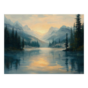 Póster Lago de Montaña Sereno al Amanecer