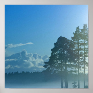 Póster lago de niebla en Finlandia
