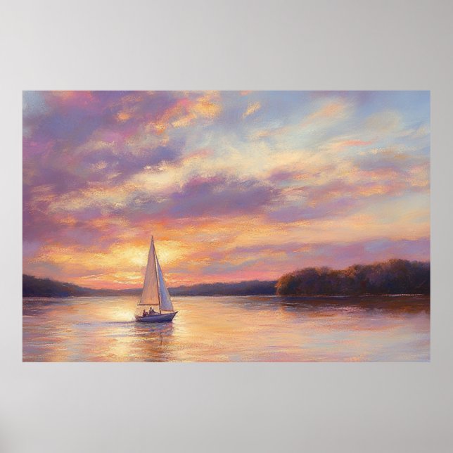 Póster Lago de Ozarks Sunset Sailboat Watercolor (Frente)