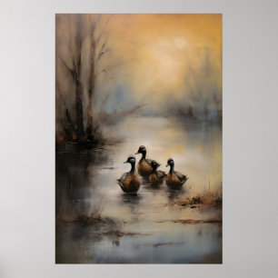 Póster Lago de patitos Estampa de vida silvestre, Dark Ac