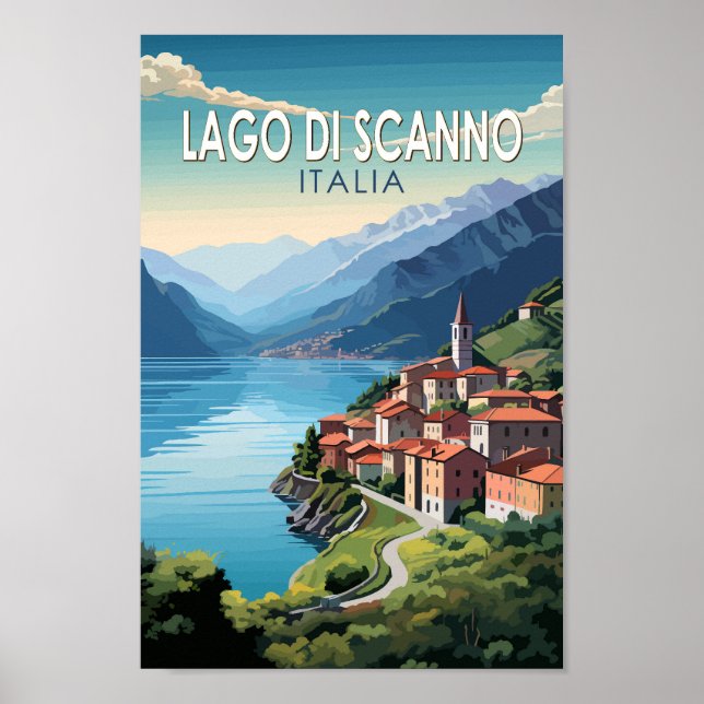 Póster Lago de Scanno Italia Viaje al Vintage (Frente)