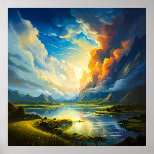 Póster Lago de Verano - Ilustracion de Cuatro Estaciones