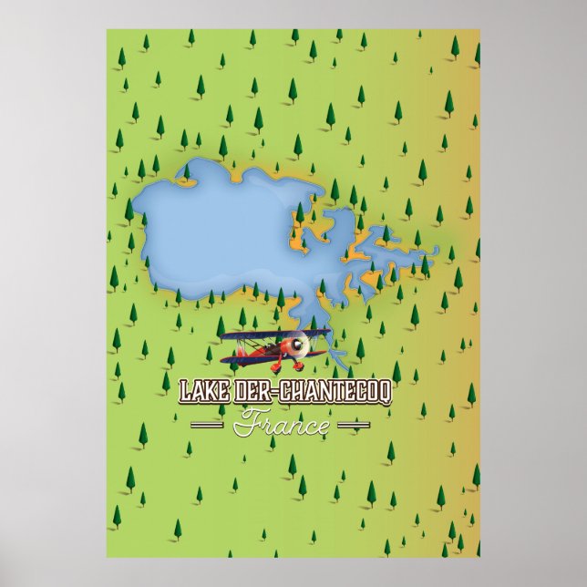 Póster Lago Der-Chantecoq, mapa del lago de francia (Frente)