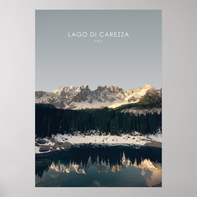 Póster Lago Di Carezza, Ilustracion de Viajes de Italia (Frente)
