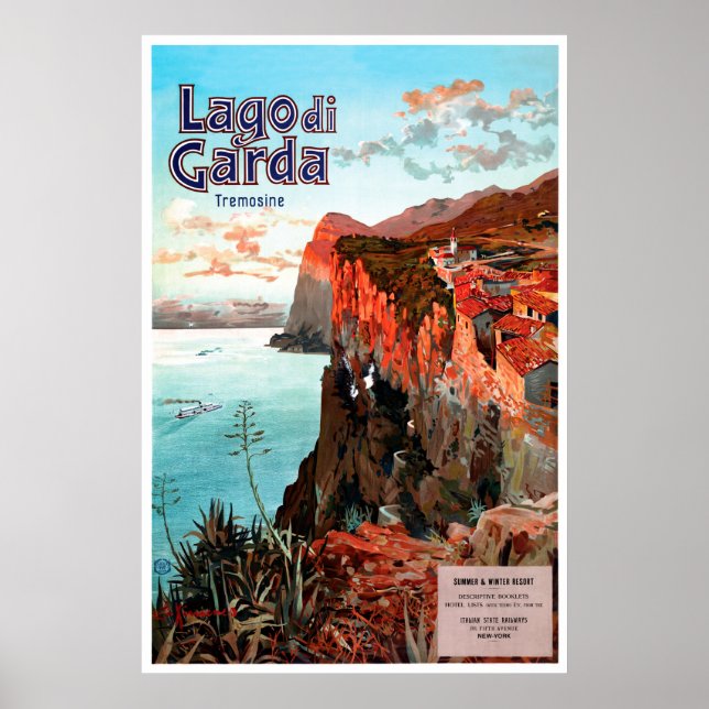 Póster Lago di Garda, Tremonsine, Italia Afiche de Viajes (Frente)