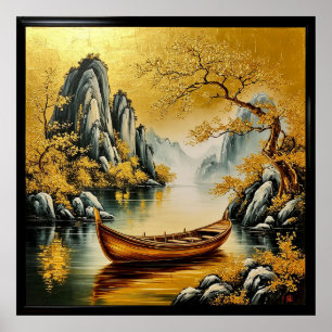 Póster Lago Dorado Tranquilo con Naturaleza Escénica