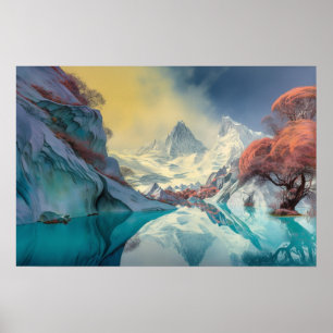 Póster Lago espejo en las montañas