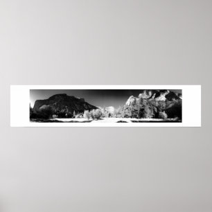 Póster Lago Espejo Yosemite Panorámico - Blanco y Negro