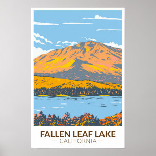 Póster Lago Fallen Leaf California en Otoño Vintage