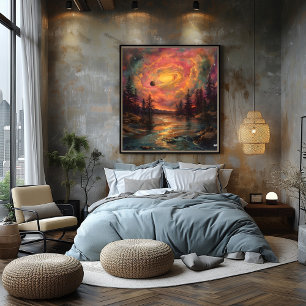 Póster Lago Galáctico: Impresionista y Surrealista