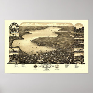 Póster Lago Ginebra, Mapa Panorámico de la Primera Guerra