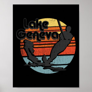 Póster Lago Ginebra Wisconsin Esquí Acuático Retro Vintag