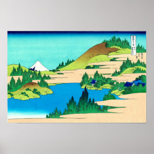 Póster Lago Hakone, Bella Artes japonés de Hokusai