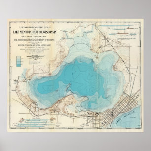 Póster Lago hidrográfico Mendota del mapa