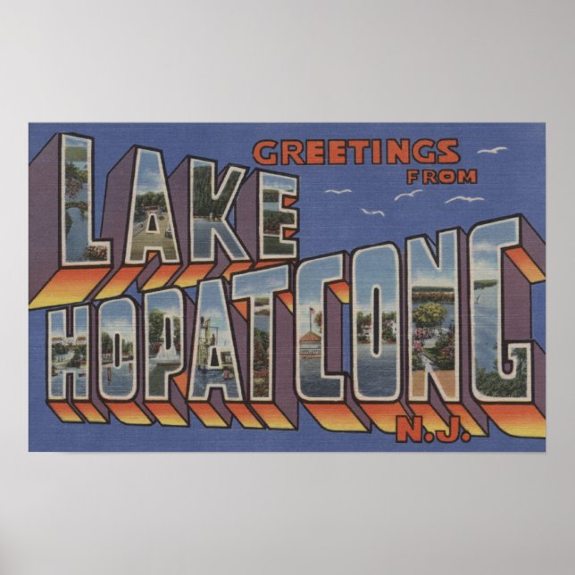 Póster Lago Hopatcong, Nueva Jersey - Escenas de letras g (Frente)
