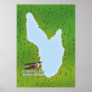 Póster Lago Hubbard Mapa del lago del norte de Michigan