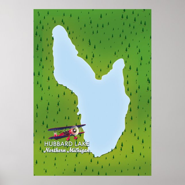 Póster Lago Hubbard Mapa del lago del norte de Michigan (Frente)