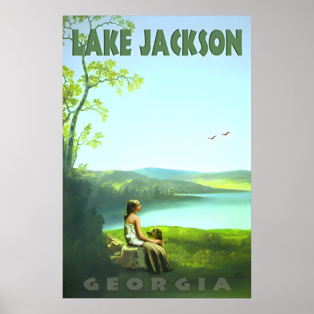 Póster Lago Jackson Georgia Viaje Retro Personalizable (Frente)