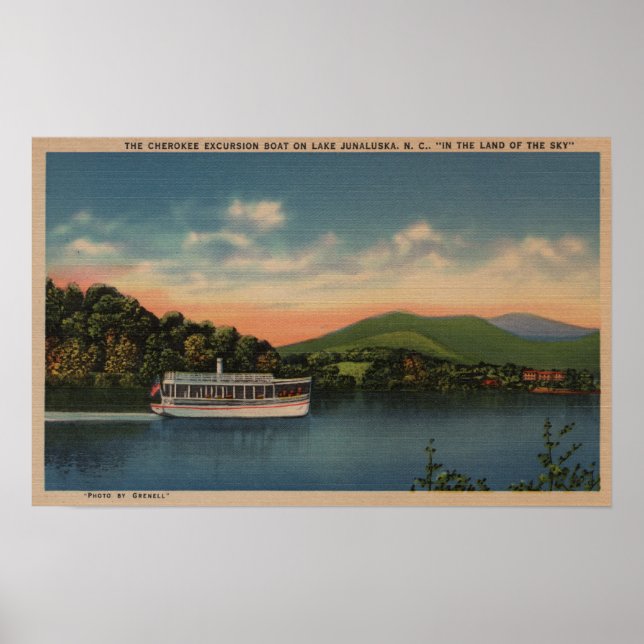 Póster Lago Junaluska, NC - Vista del barco Cherokee (Frente)