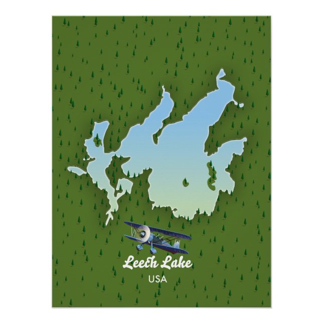 Póster Lago Leech Mapa de viajes (Anverso)