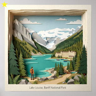 Póster Lago Louise Banff Canadá Collage de Papel Diorama