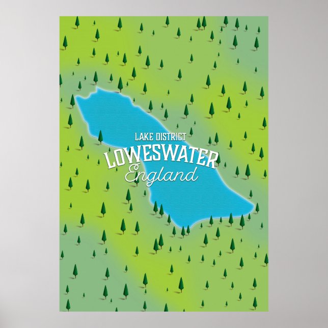 Póster Lago Loweswater, distrito de los lagos, mapa de vi (Frente)