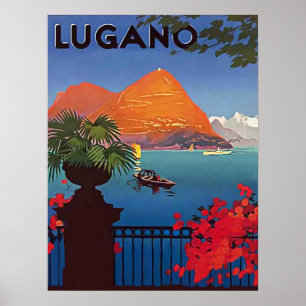 Póster Lago Lugano, vista desde la terraza del hotel, vin