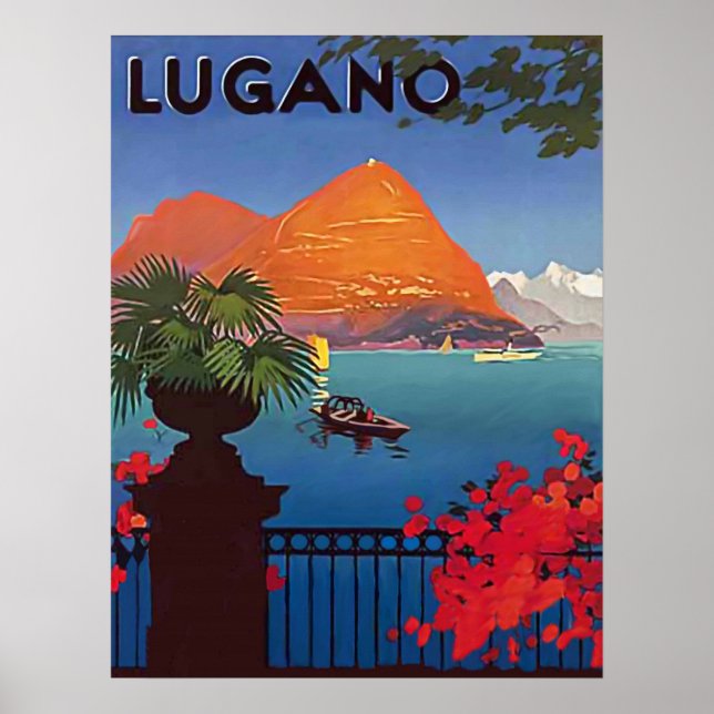 Póster Lago Lugano, vista desde la terraza del hotel, vin (Frente)