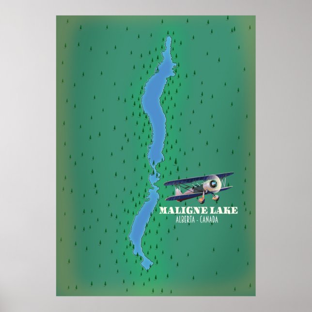 Póster lago Maligne alberta Canadá mapa del lago (Frente)