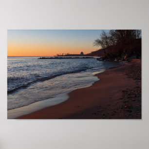 Póster lago michigan orilla norte milwaukee al amanecer