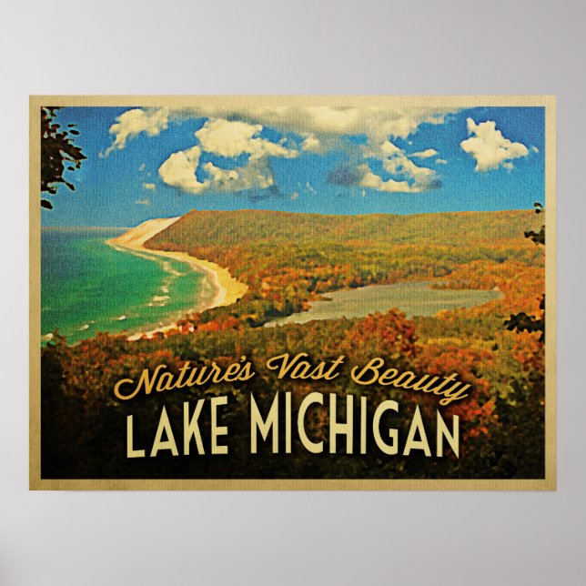 Póster Lago Michigan Vintage (Frente)