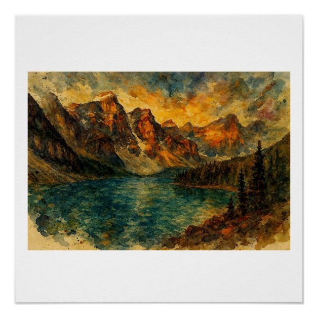 Póster Lago Moraine al atardecer,  (Anverso)