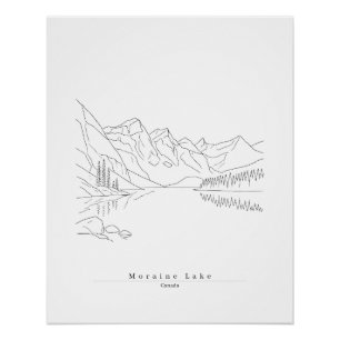 Póster Lago Moraine Canadá Arte de Línea Minimalista de V